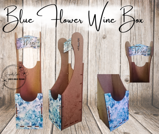 Blue Floral Wine Box – "Time to Wine Down" (1 in Stock)